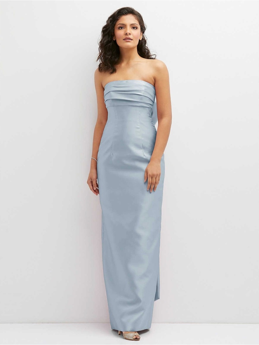 ALFRED SUNG Strapless Powder Blue Satin Column Gown